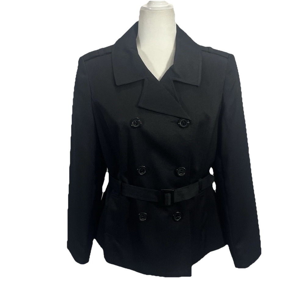 Giorgio Sant' Angelo Black Lined Belted Blazer Button Classic Size 12 Petite - Picture 1 of 8